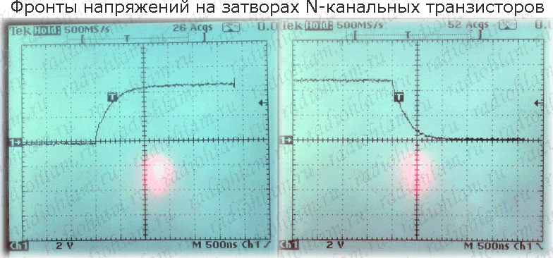 осциллограммы переключений N-канальных транзисторов