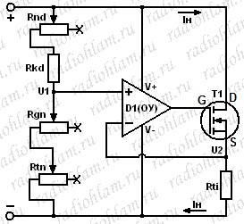 Схема электронной нагрузки на ОУ и мощном MOSFET