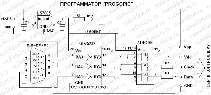Схема программатора "PROGOPIC"