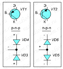 Упрощённая модель биполярного транзистора для проверки исправности
