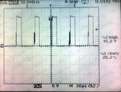 осциллограмма напряжения на катоде D1 при 17 В на входе