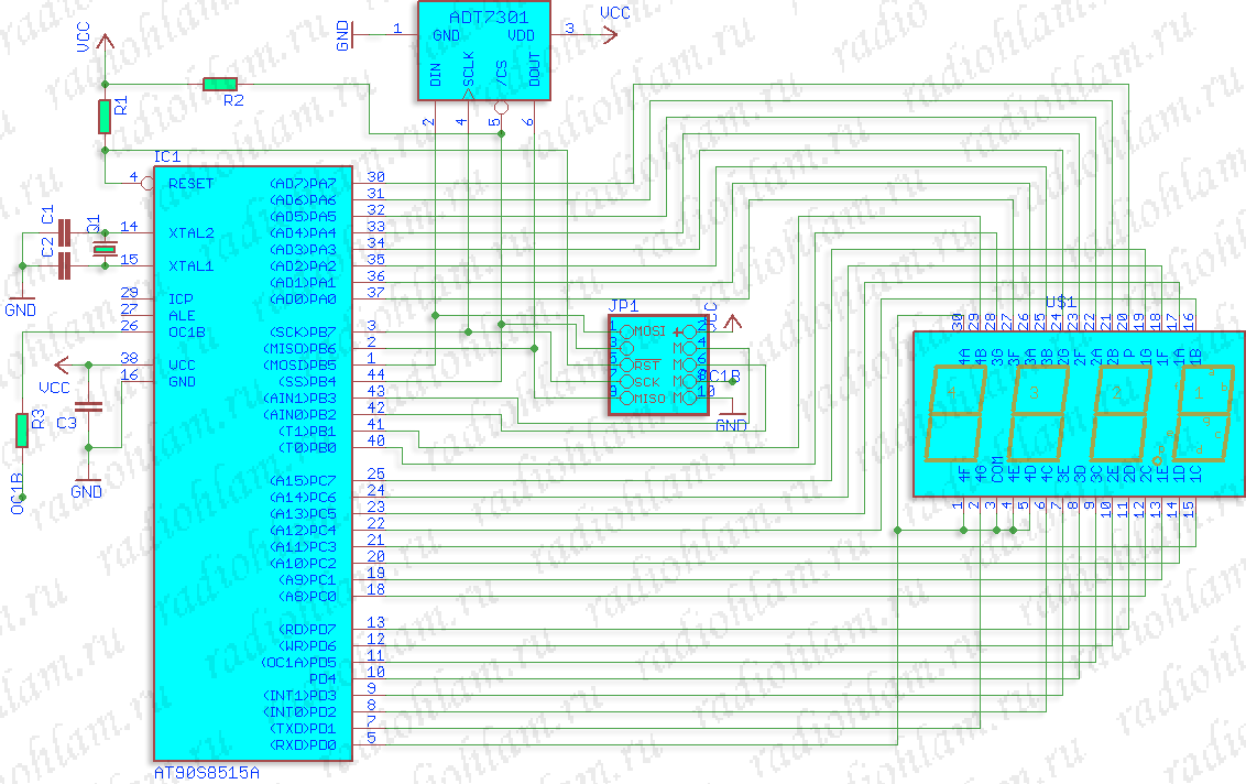 схема подключения ЖКИ к микроконтроллеру