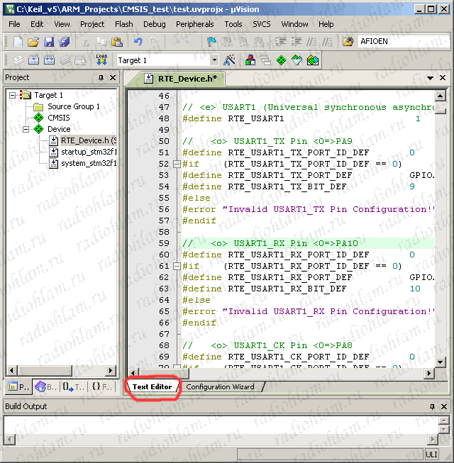 файл RTE_Device в окне text editor