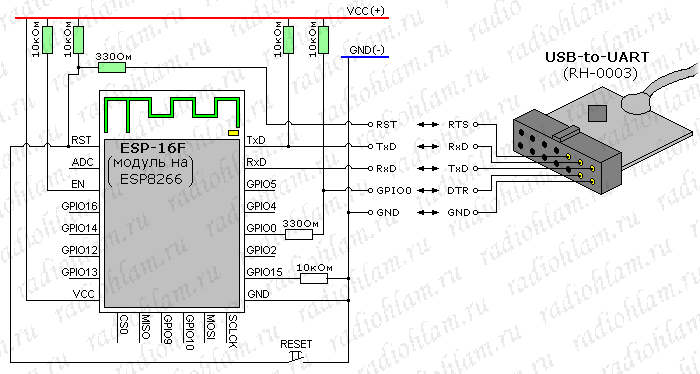 схема для перепрошивки модулей на основе esp8266